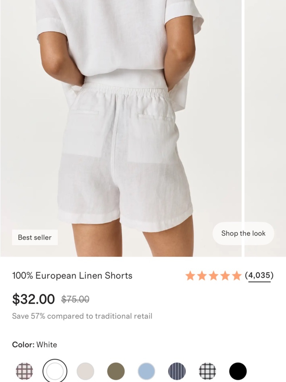 Quince White High-Waist Linen Shorts